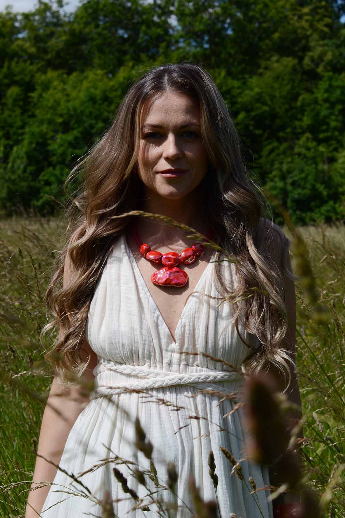 Luxury Red Necklace With Large Pendant