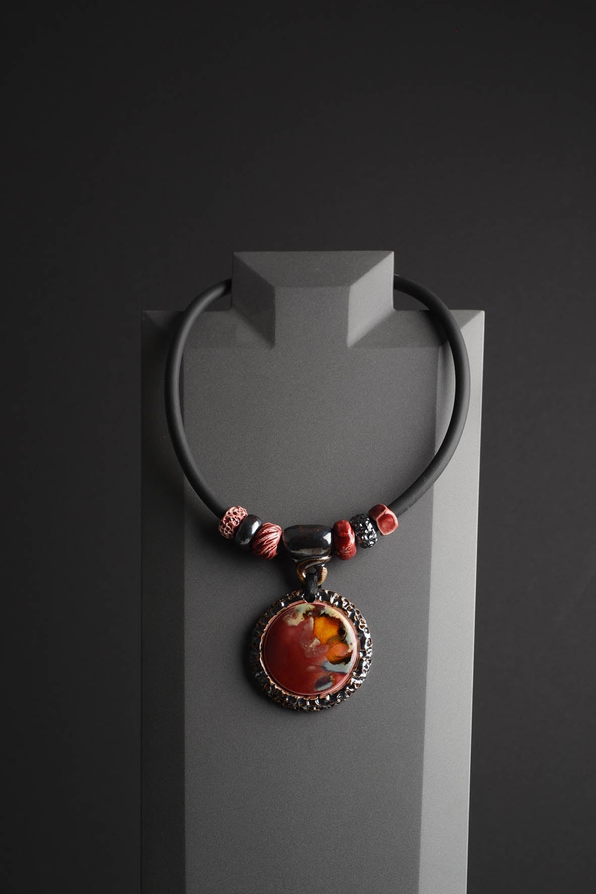 Bold Burgundy Ceramic Necklace for Women