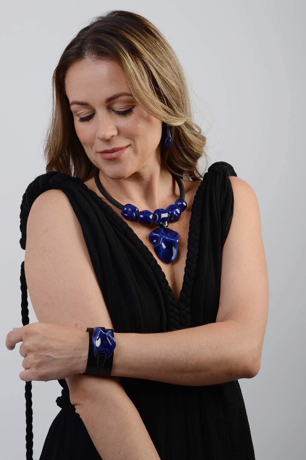 Asymmetrical Blue Leather Bracelet