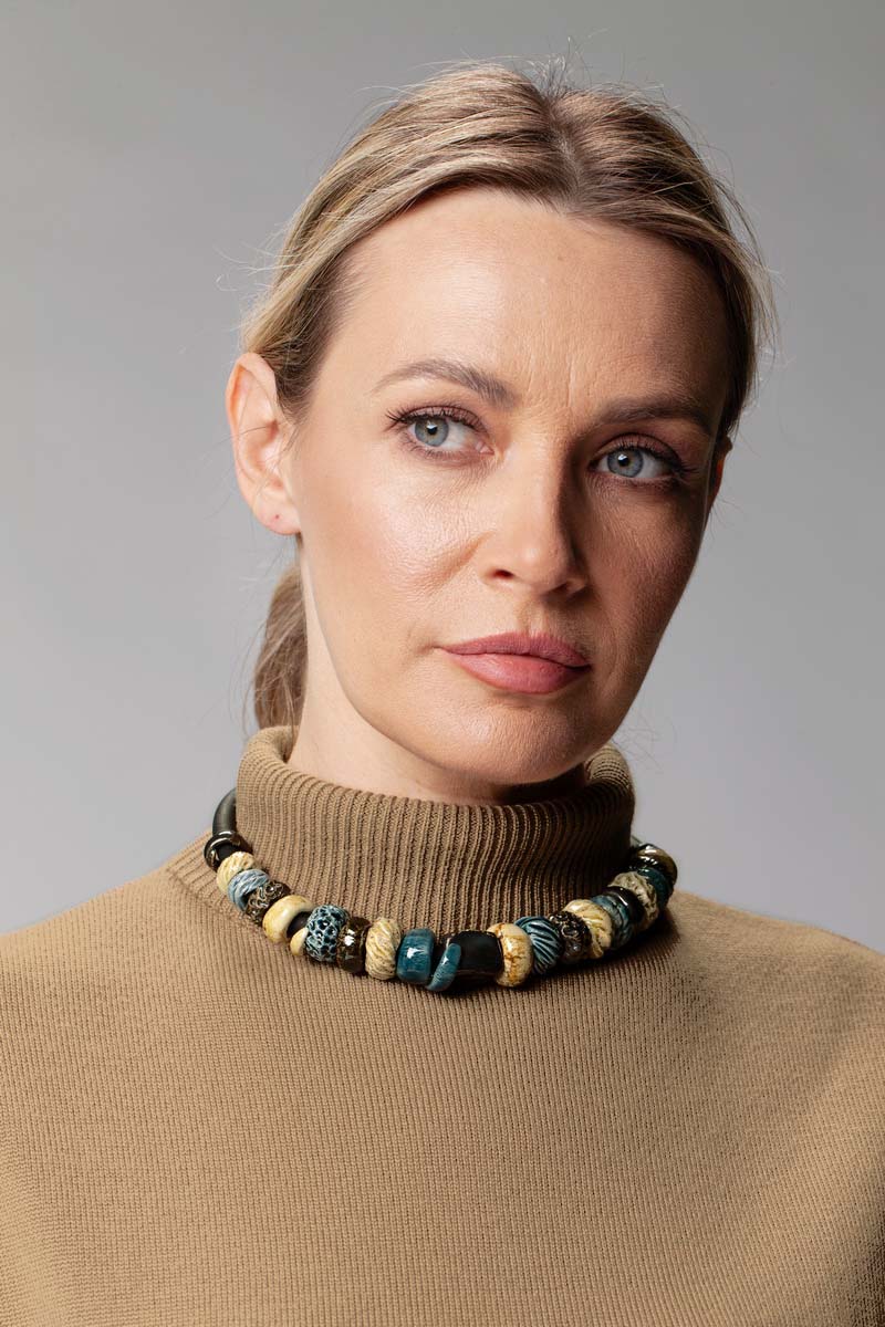 Deep Blue Ceramic Necklace With Beads