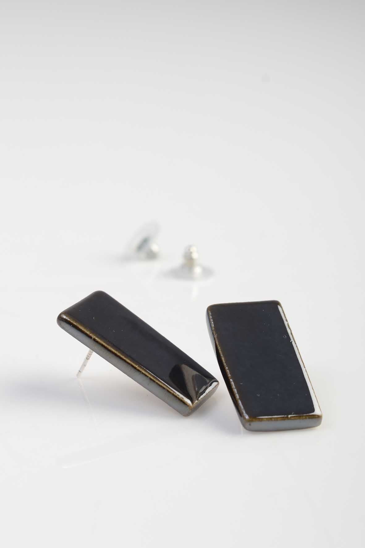 Minimalist Black Ceramic Earrings Studs
