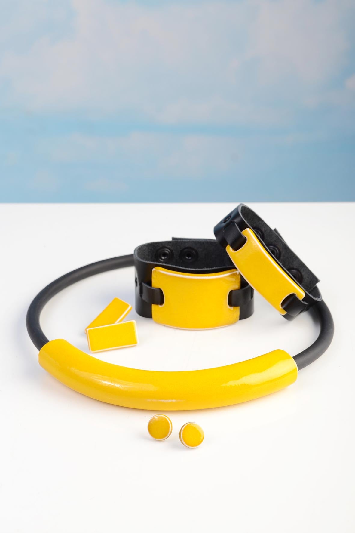 Minimalist Yellow Ceramic Leather Bracelet