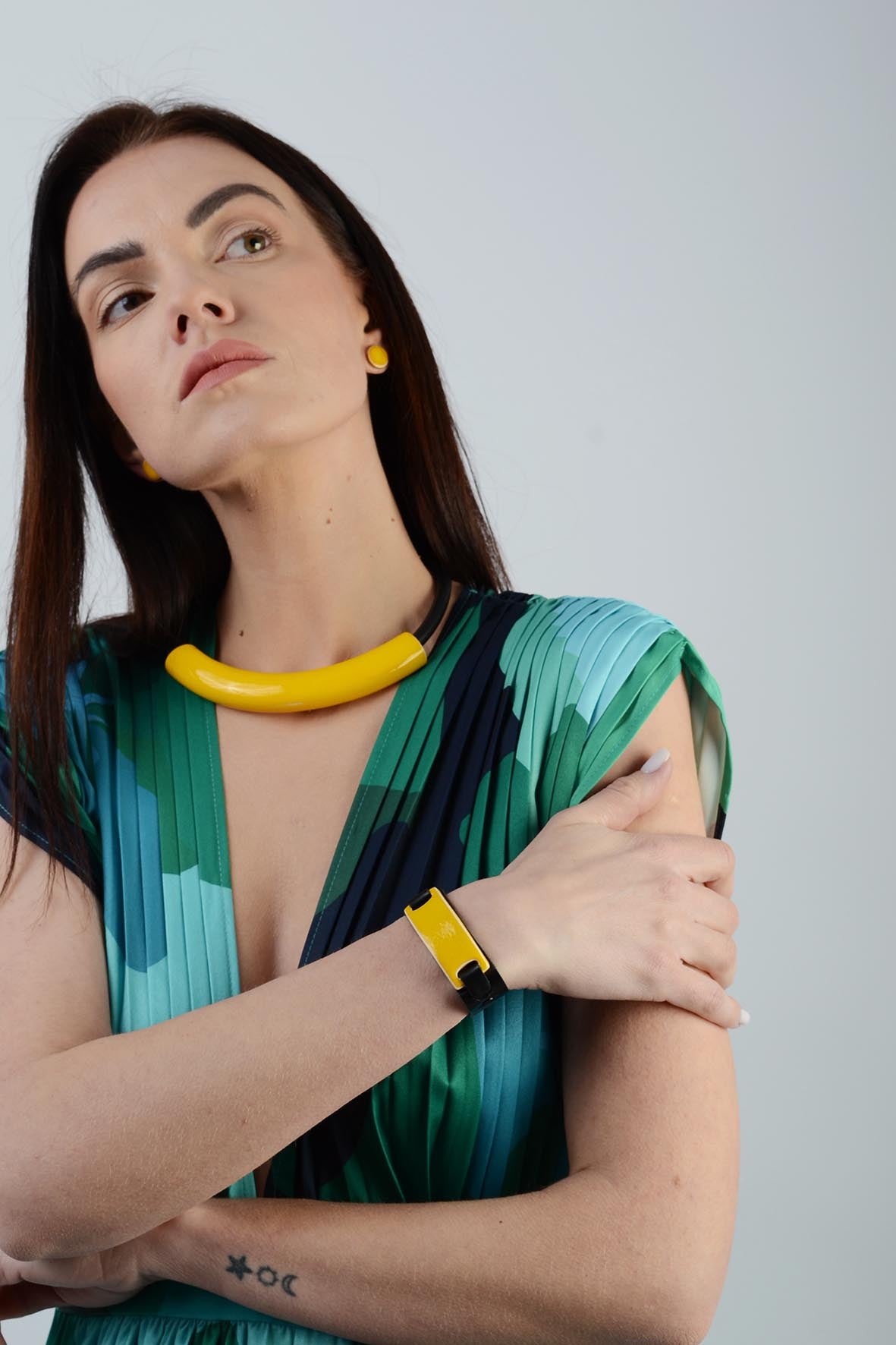 Minimalist Yellow Ceramic Leather Bracelet