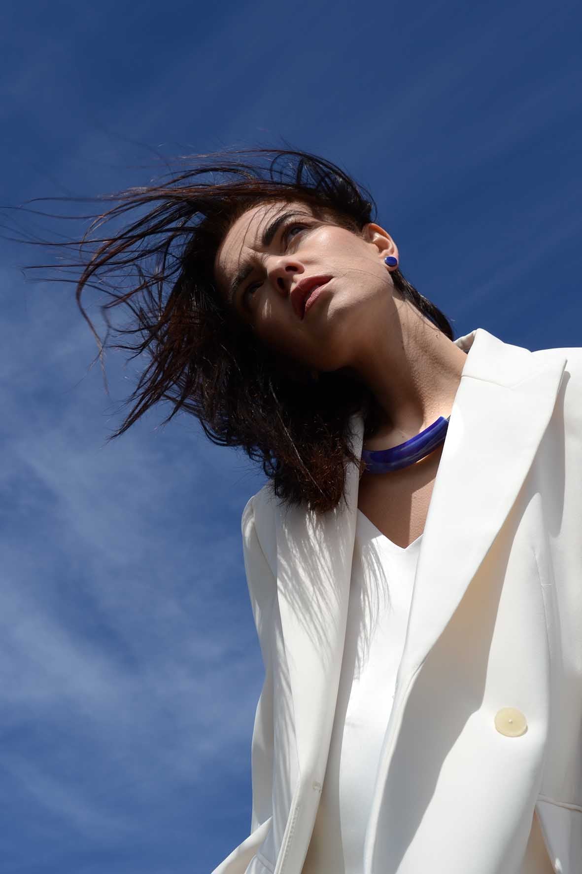Minimalist Blue Ceramic Statement Necklace for Women