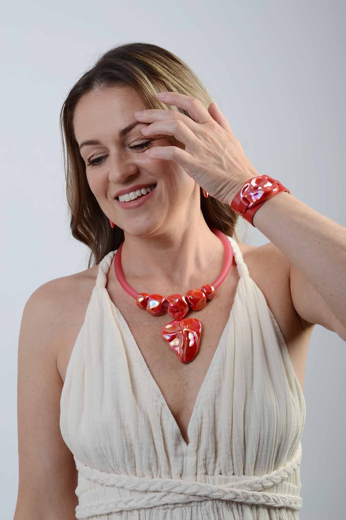 Luxury Red Necklace With Large Pendant