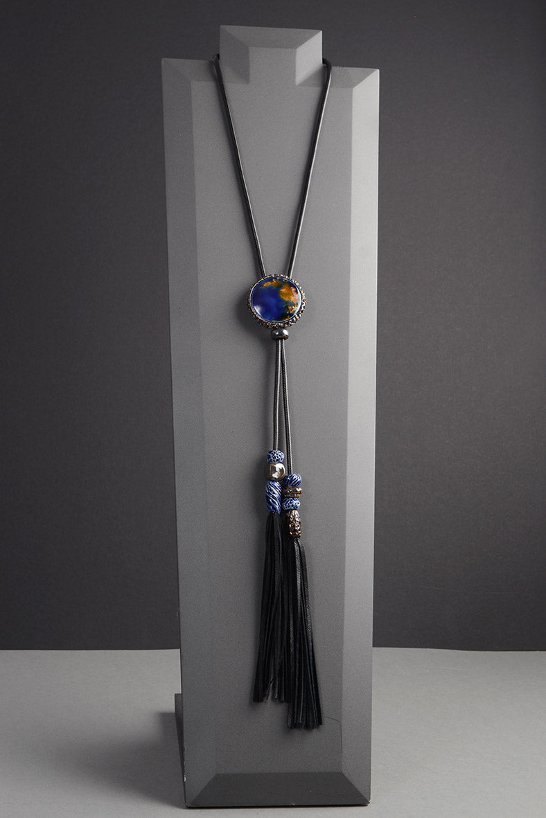Navy Blue Long Tassel Necklace