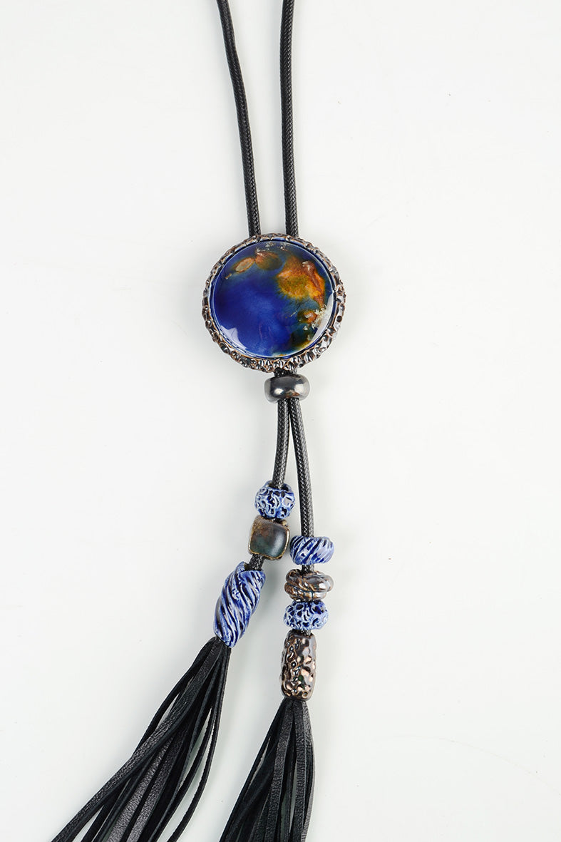 Navy Blue Long Tassel Necklace