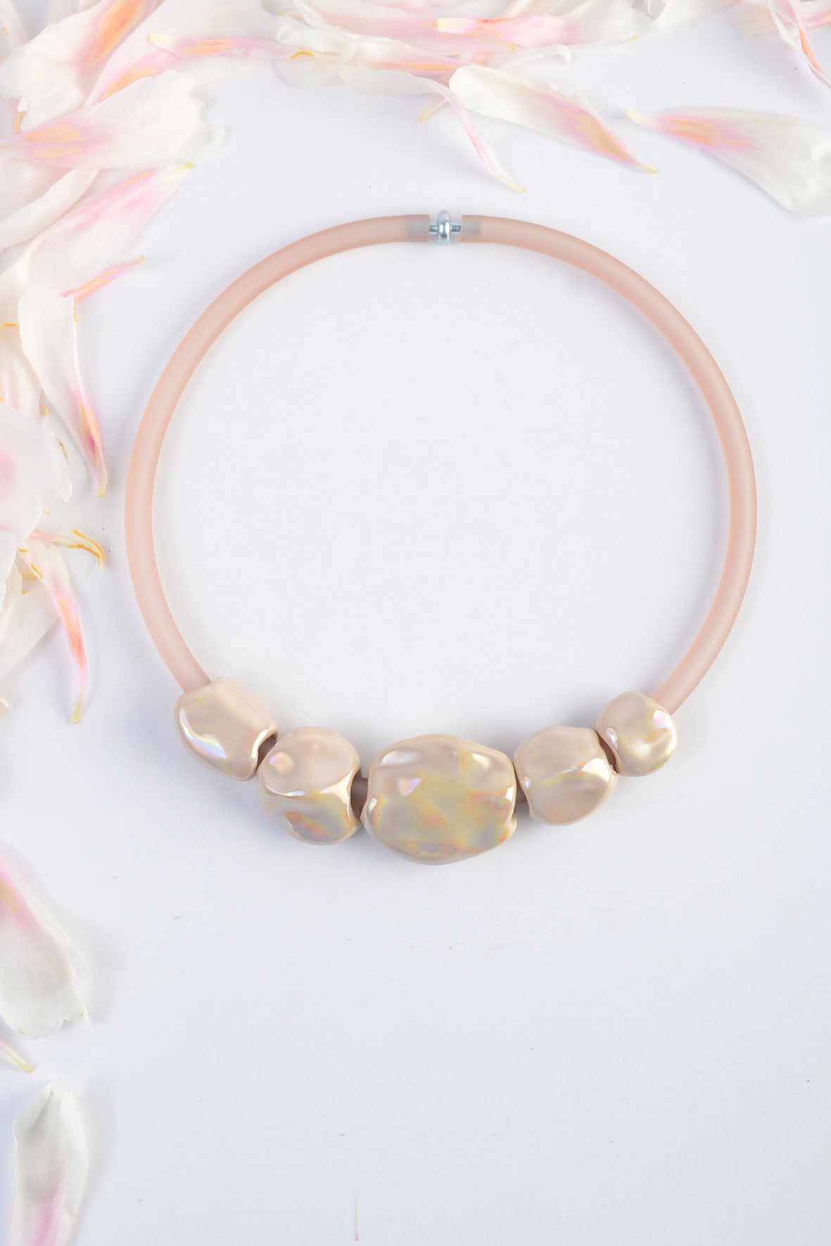 Nude Asymmetrical Beaded Necklace