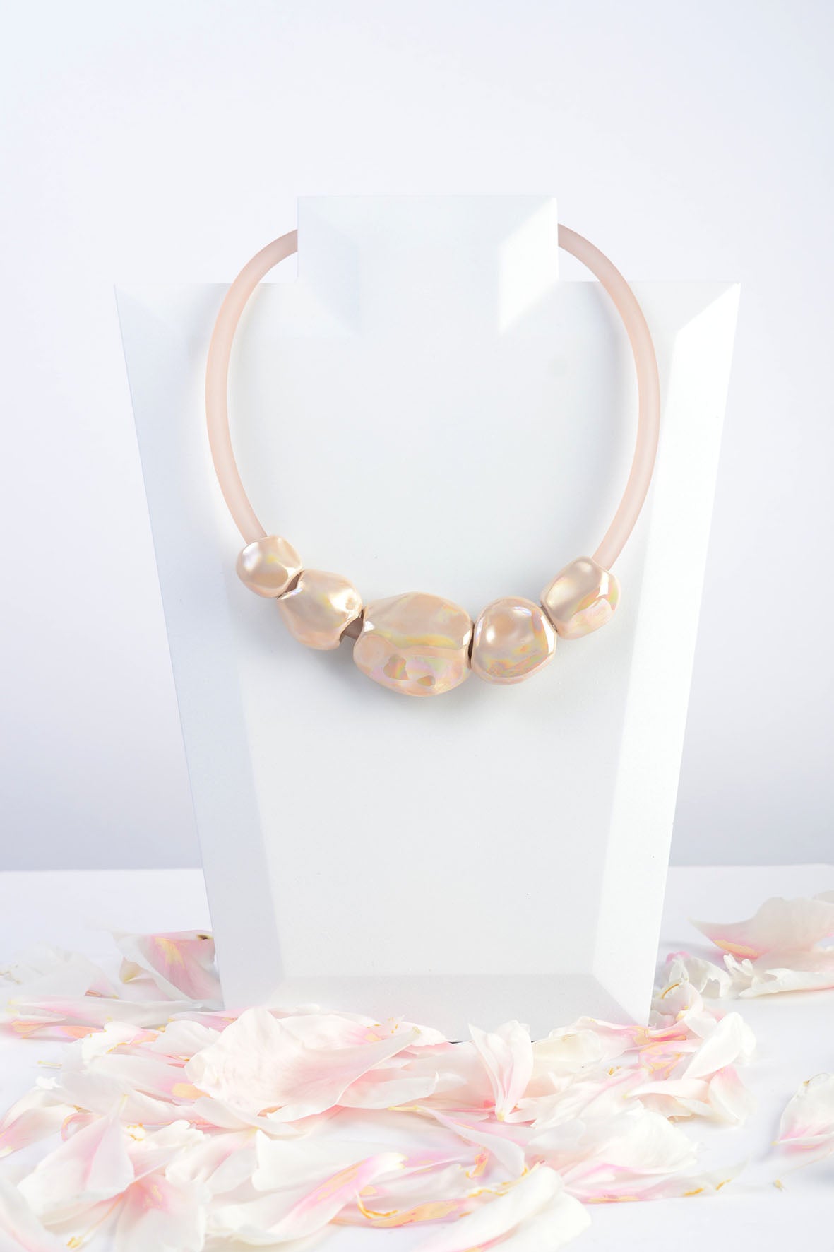 Nude Asymmetrical Beaded Necklace