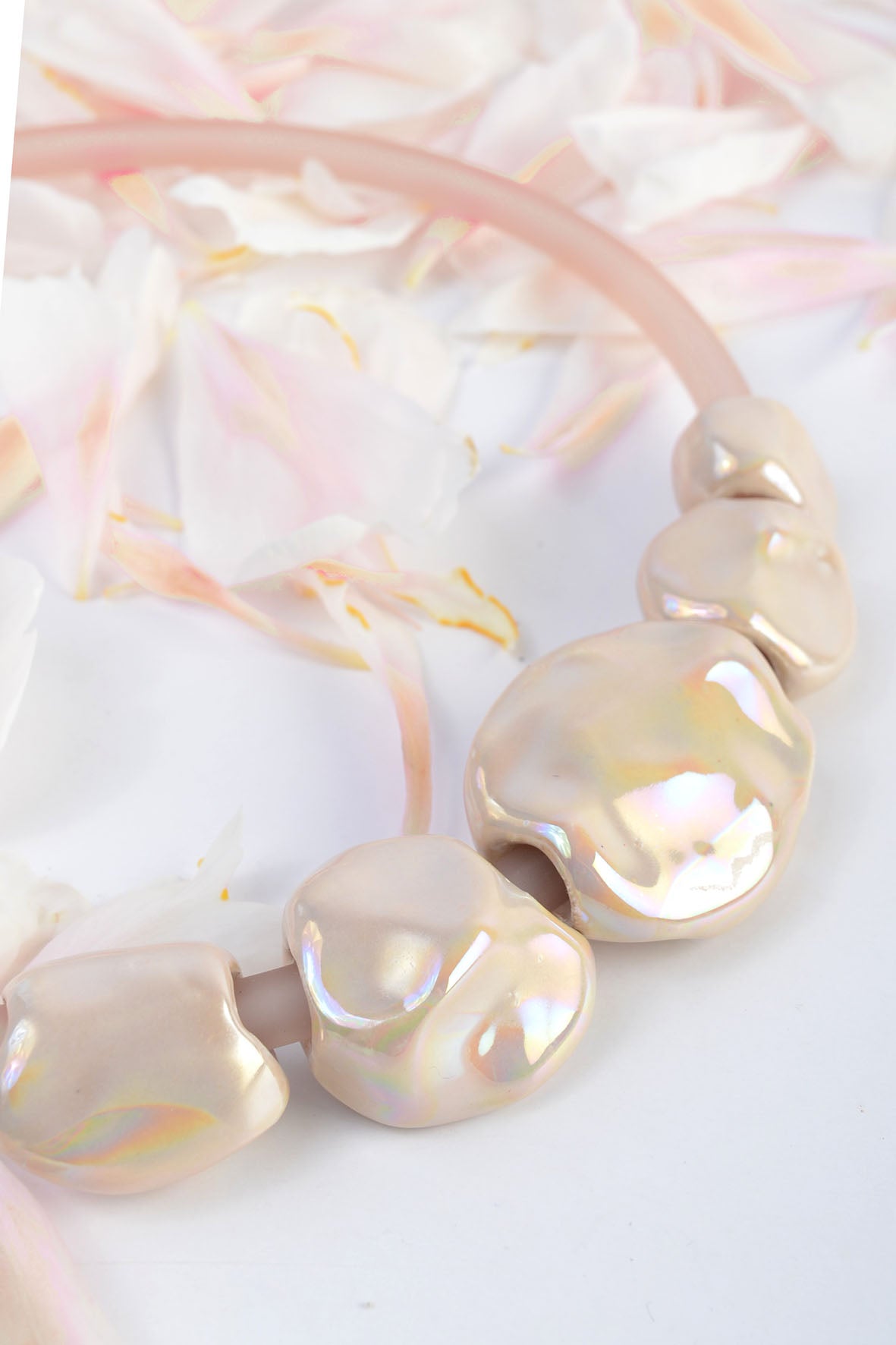 Nude Asymmetrical Beaded Necklace