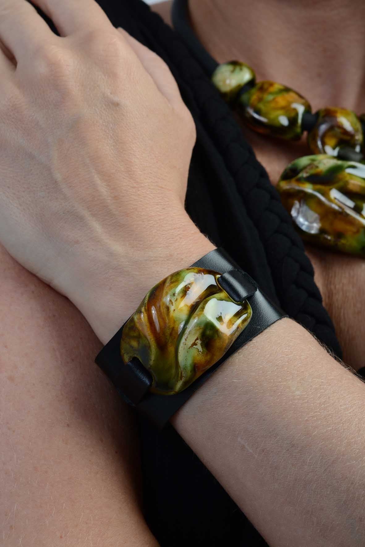 Olive Green Leather Bracelet