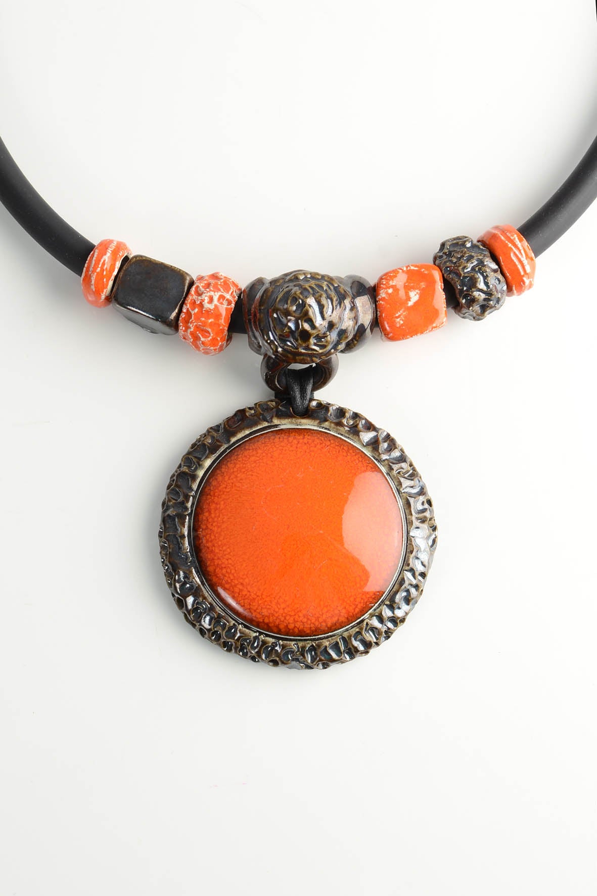 Orange Necklace Pendant – Handmade Contemporary Ceramic Accessory