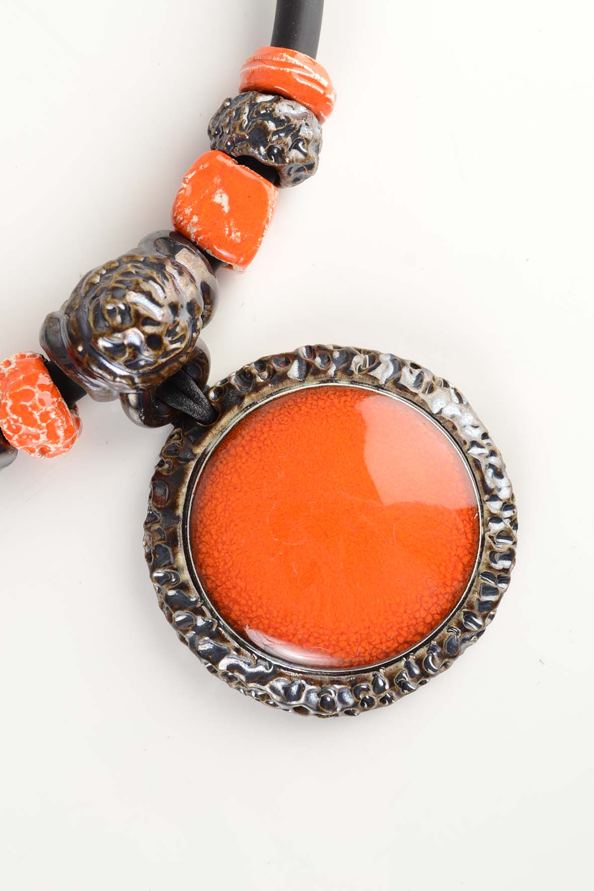 Orange Necklace Pendant – Handmade Contemporary Ceramic Accessory