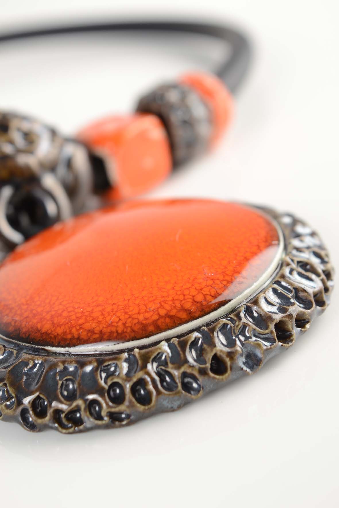 Orange Necklace Pendant – Handmade Contemporary Ceramic Accessory
