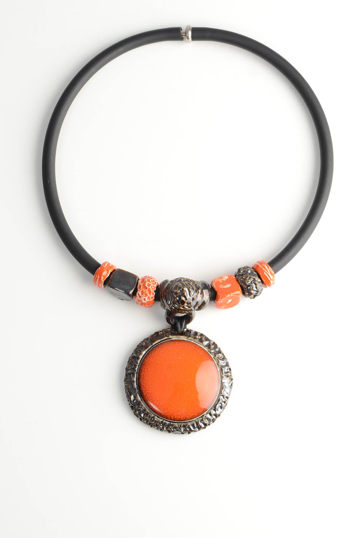 Orange Necklace Pendant – Handmade Contemporary Ceramic Accessory