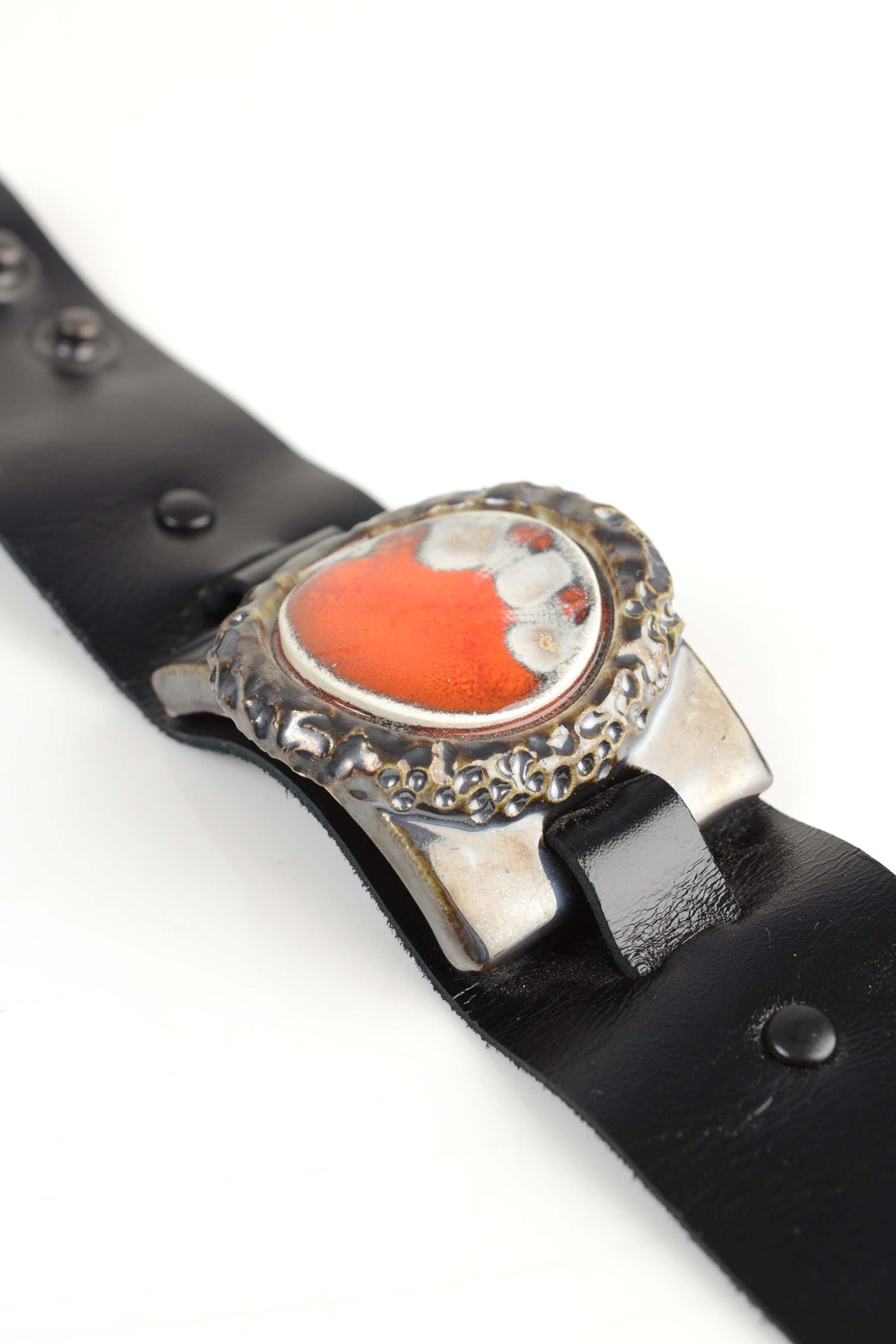 Bohemian Bracelet with Orange & Grey Ceramic Decor