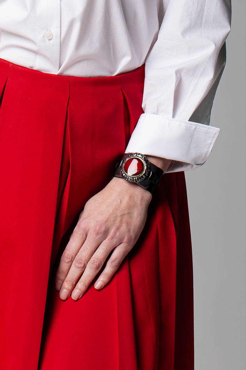 Women's Red Bracelet With Natural Leather