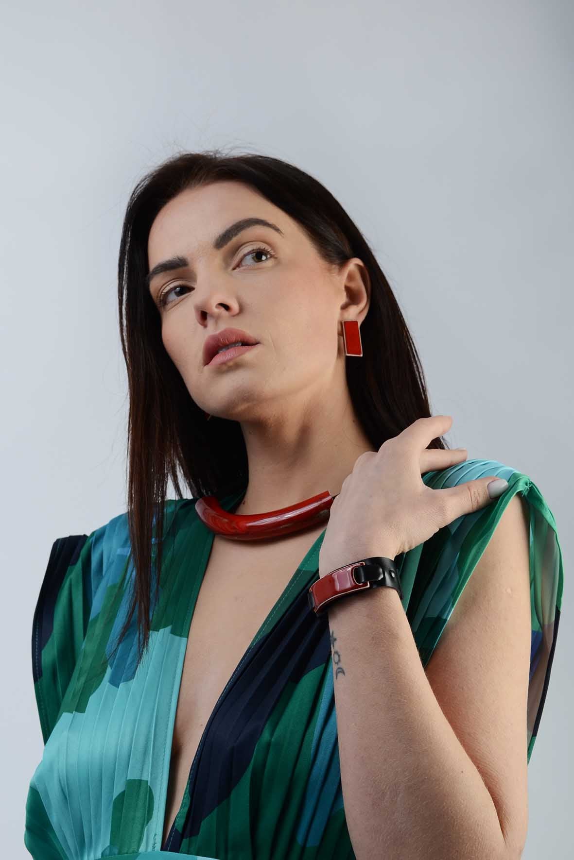 Red Slim Natural Leather Bracelet for Women
