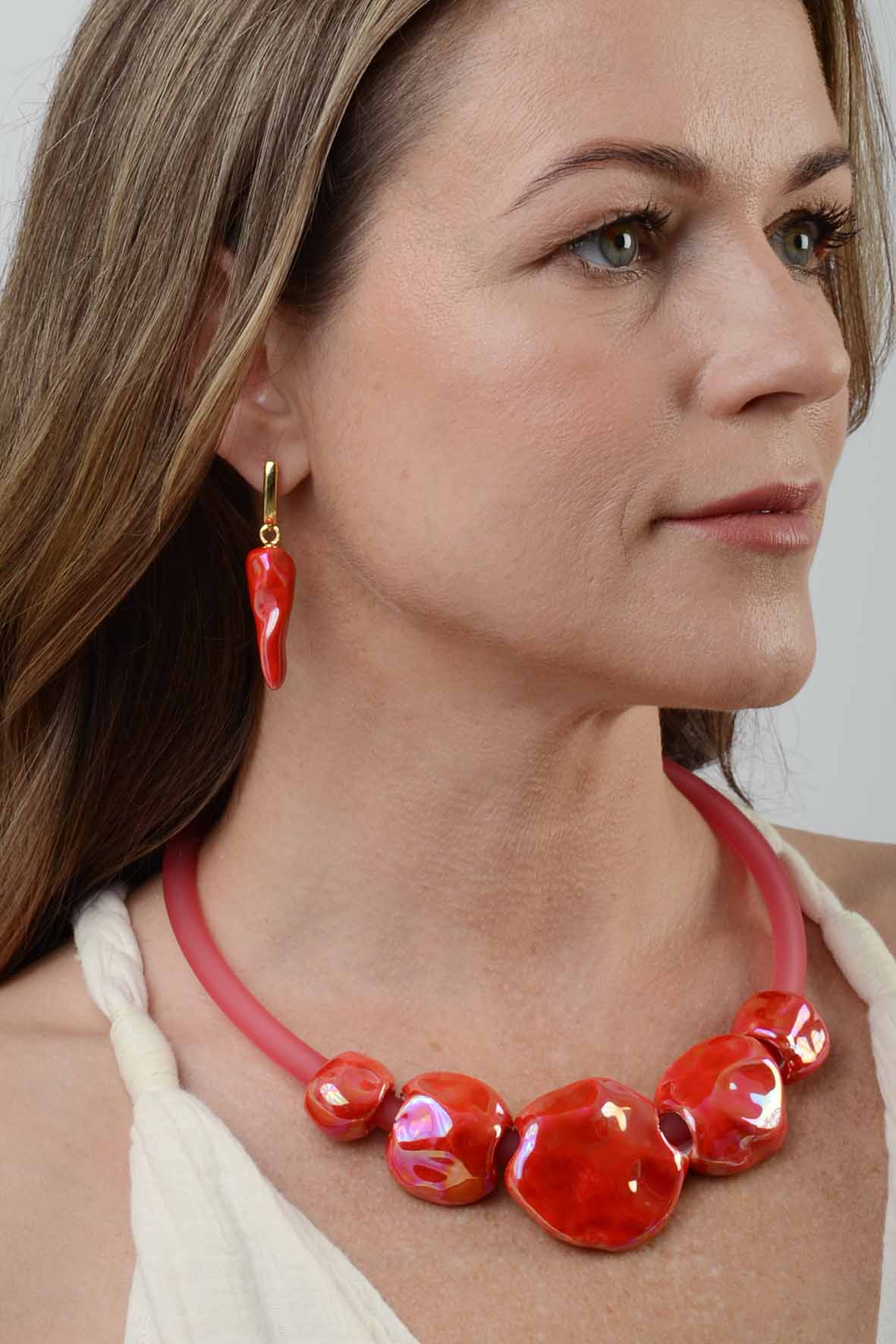 Red Abstract Art Boho Earrings