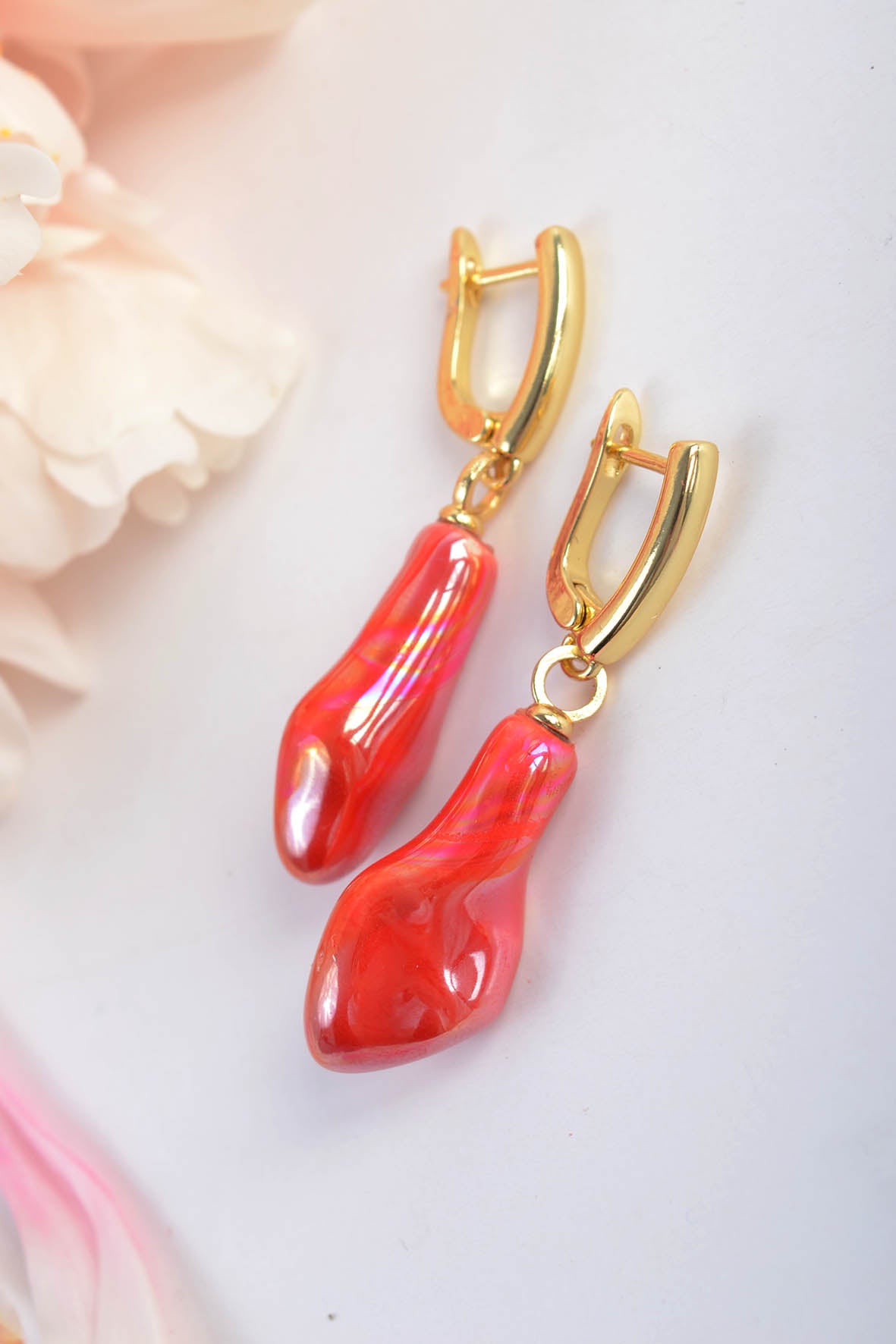 Red Abstract Art Boho Earrings
