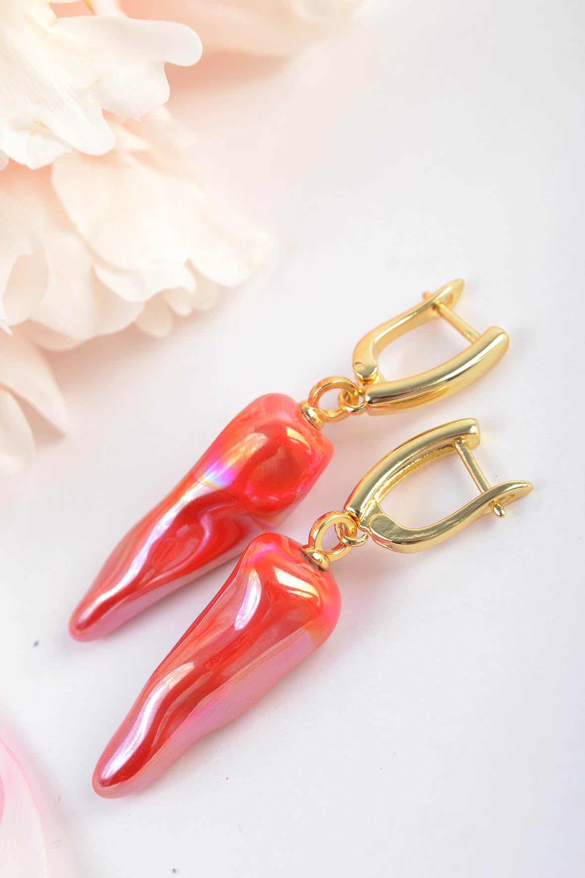 Red Abstract Art Boho Earrings