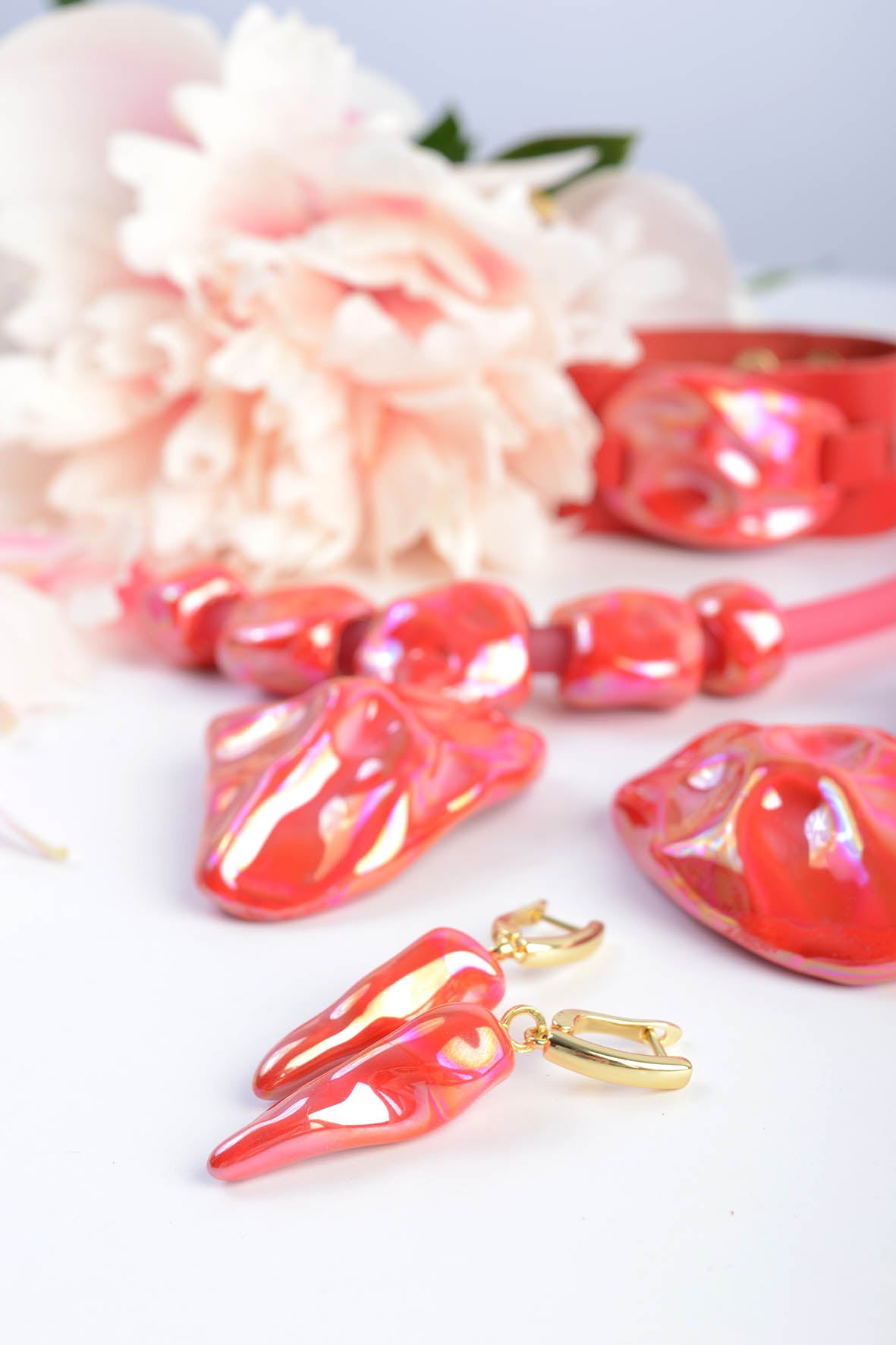 Red Abstract Art Boho Earrings