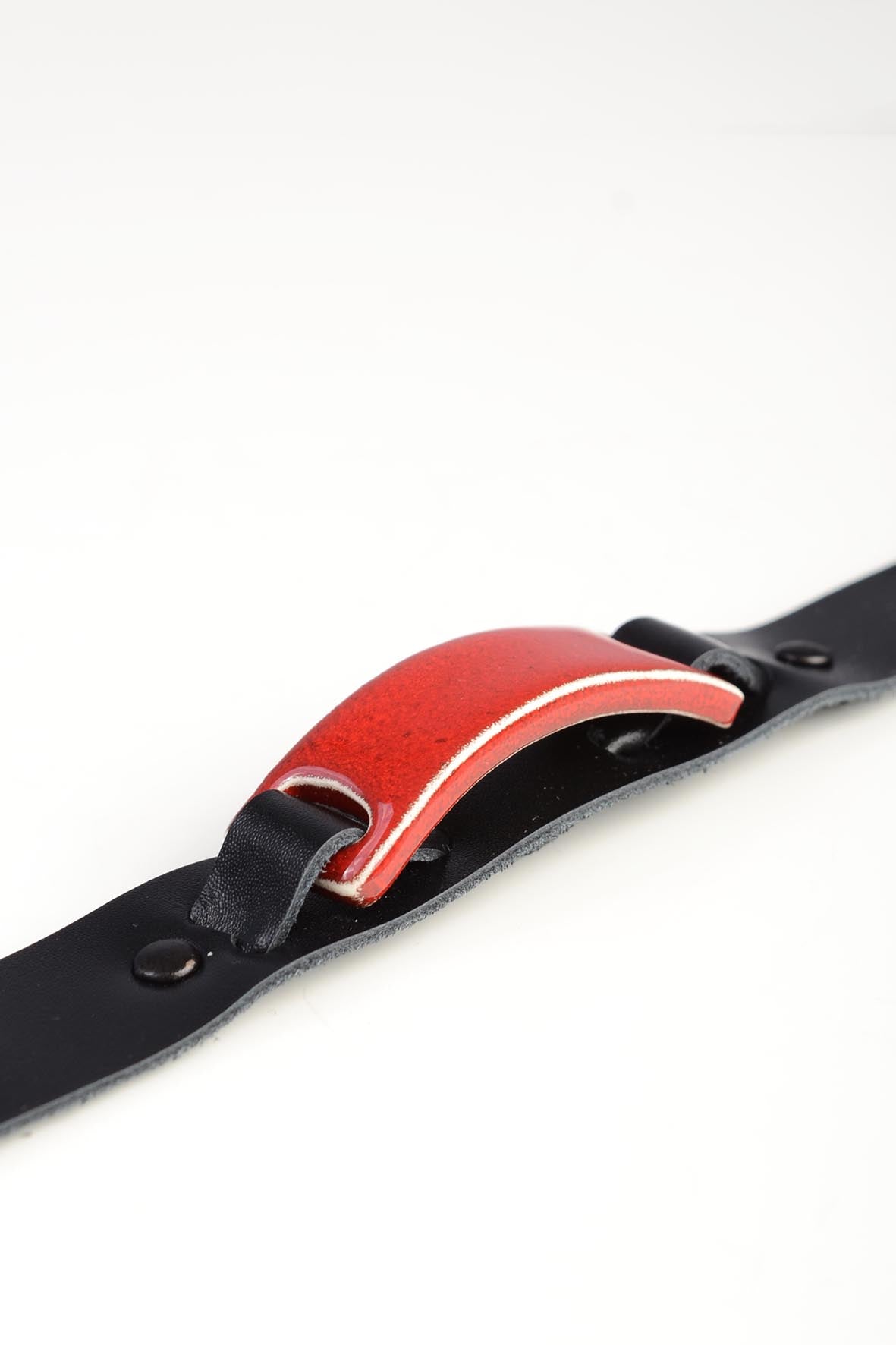 Red Slim Natural Leather Bracelet for Women