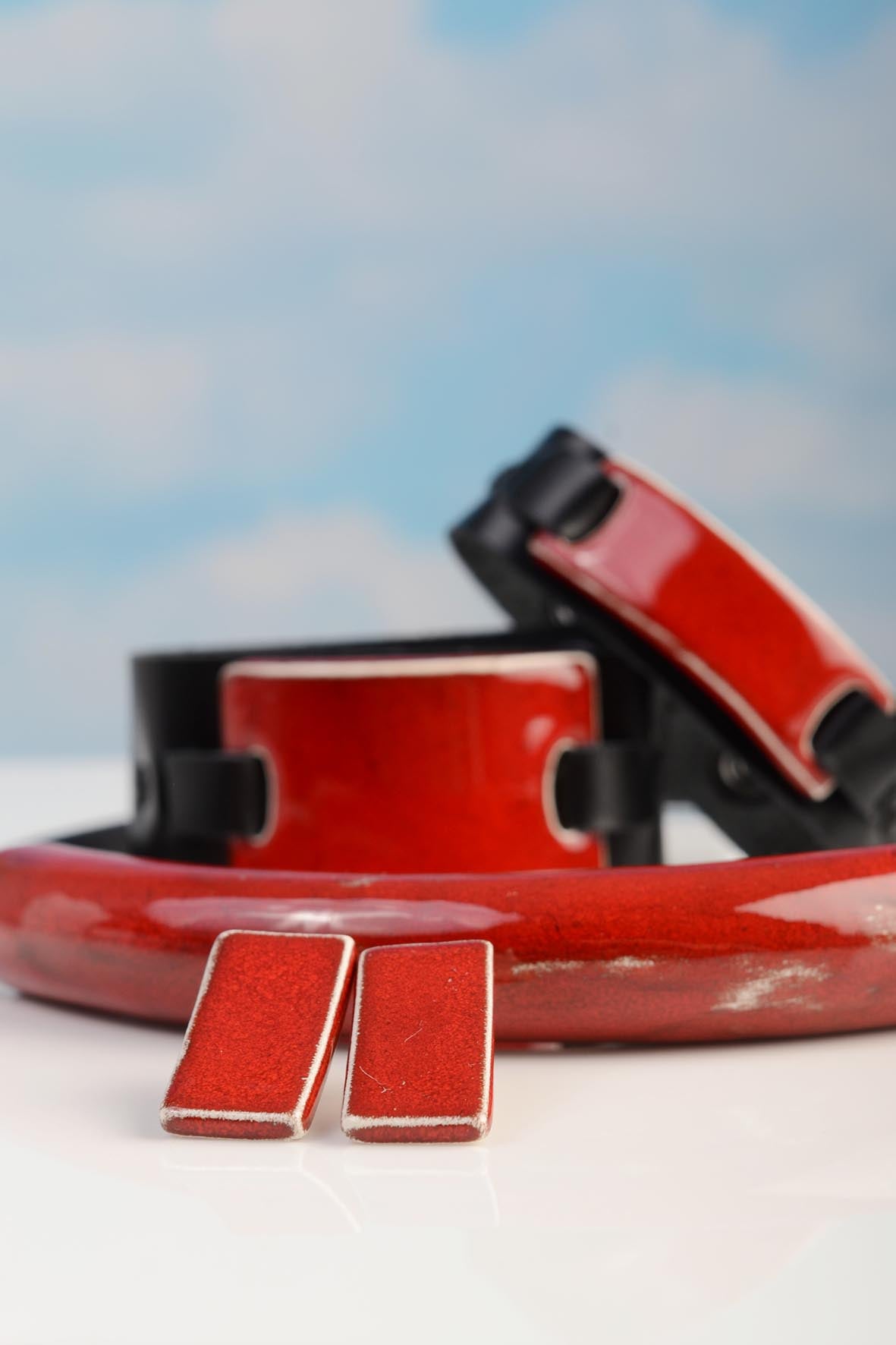Red Slim Natural Leather Bracelet for Women