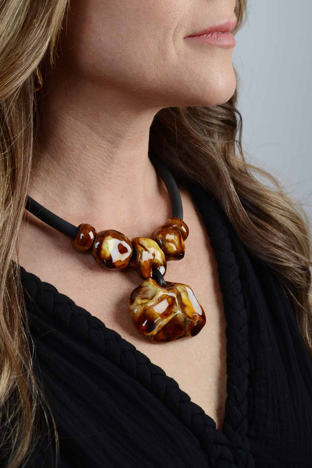 Rustic Necklace With Brown Ceramic Pendant