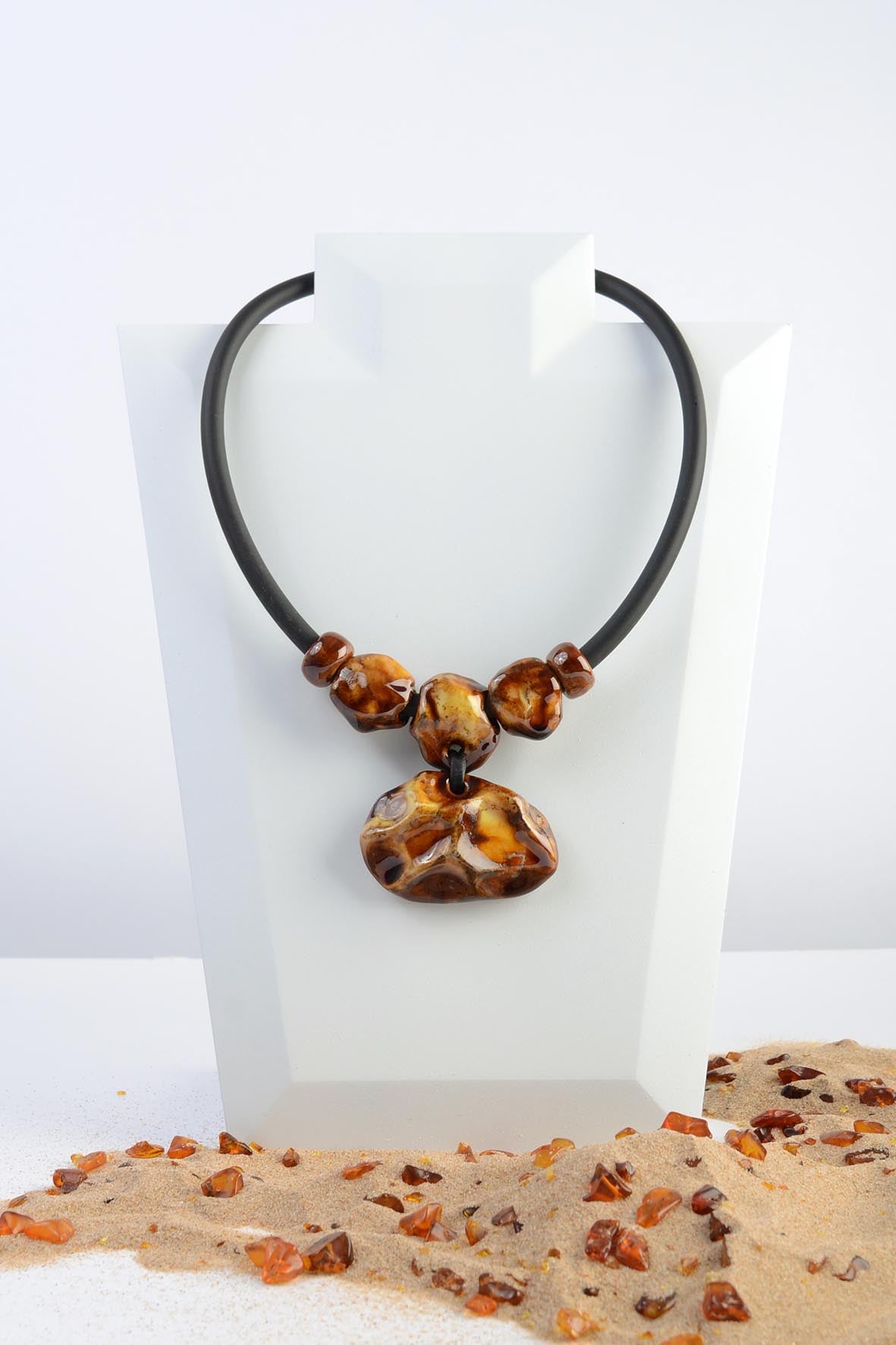 Rustic Necklace With Brown Ceramic Pendant