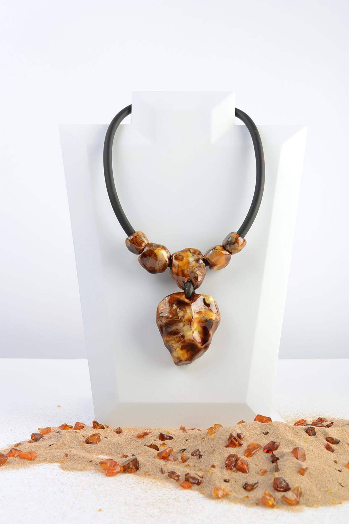 Rustic Necklace With Brown Ceramic Pendant