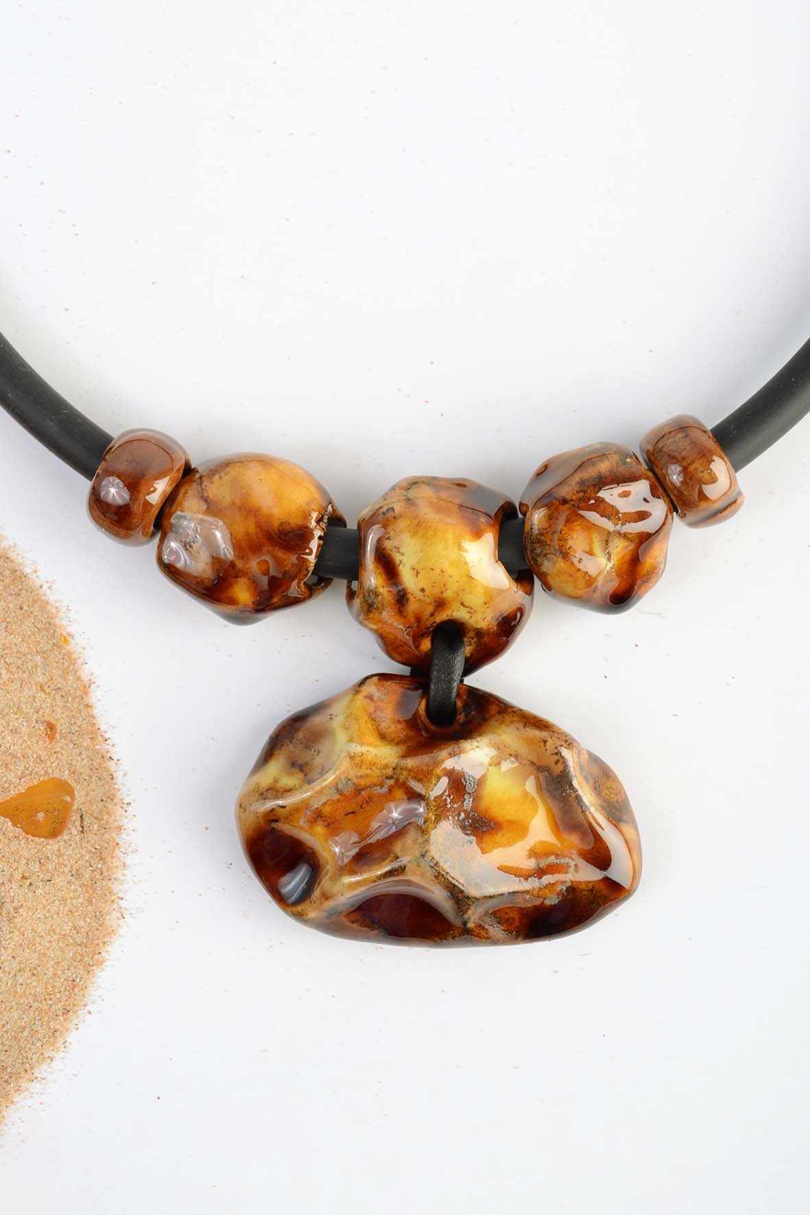 Rustic Necklace With Brown Ceramic Pendant