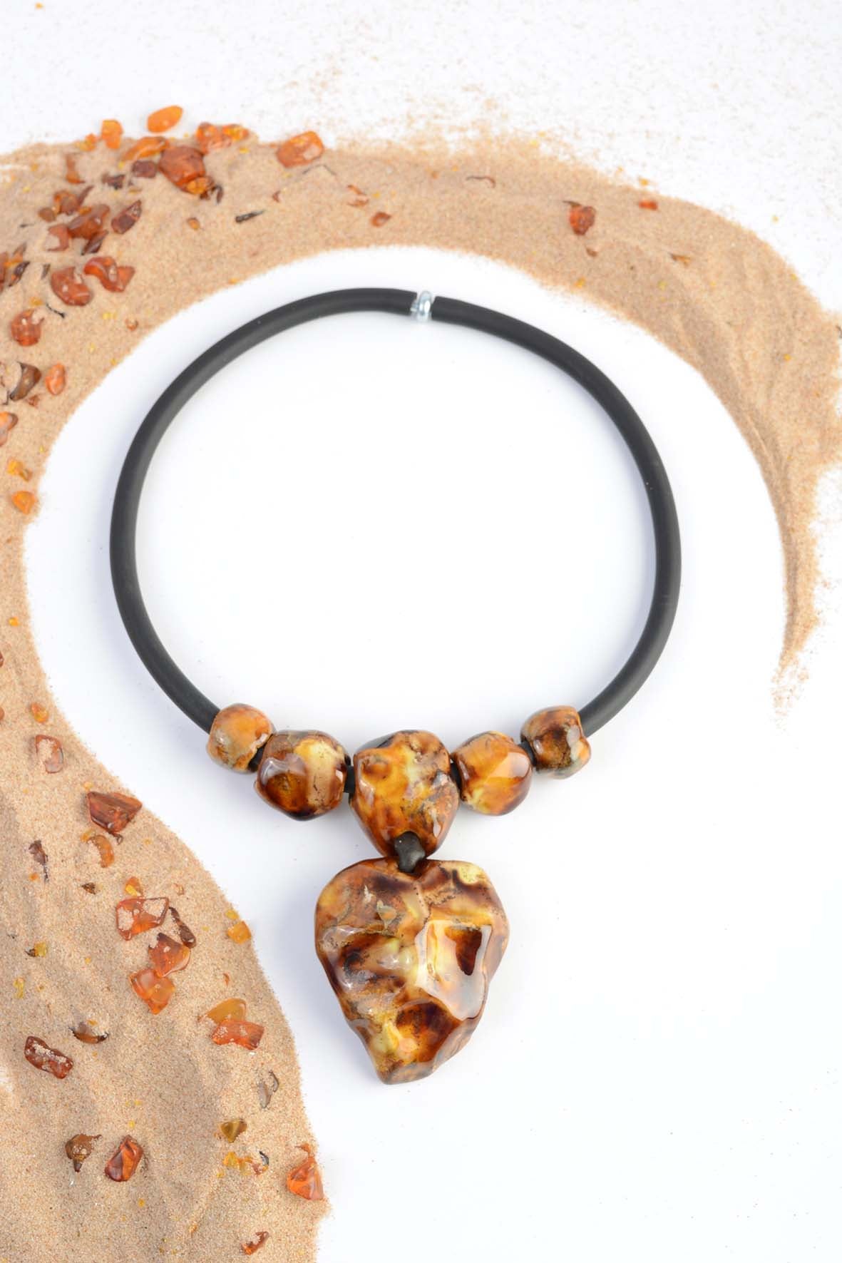 Rustic Necklace With Brown Ceramic Pendant