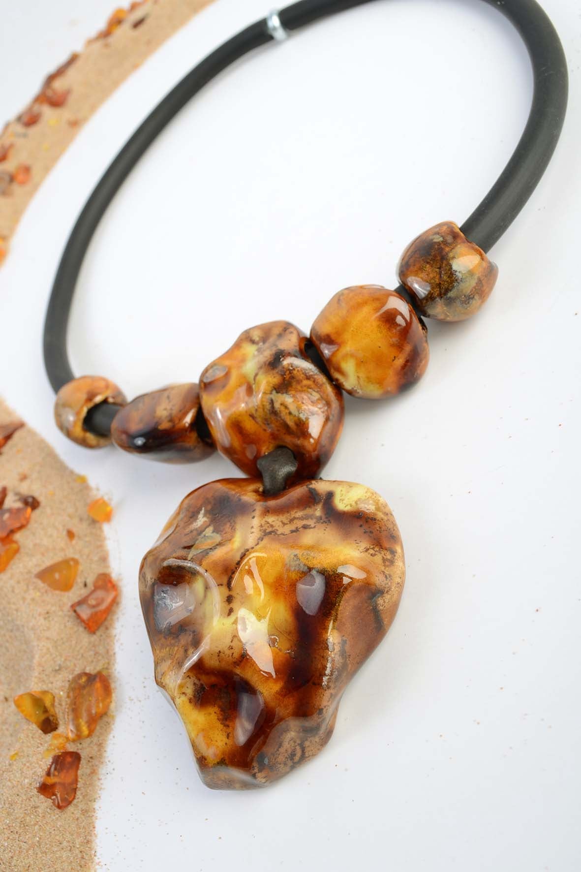 Rustic Necklace With Brown Ceramic Pendant