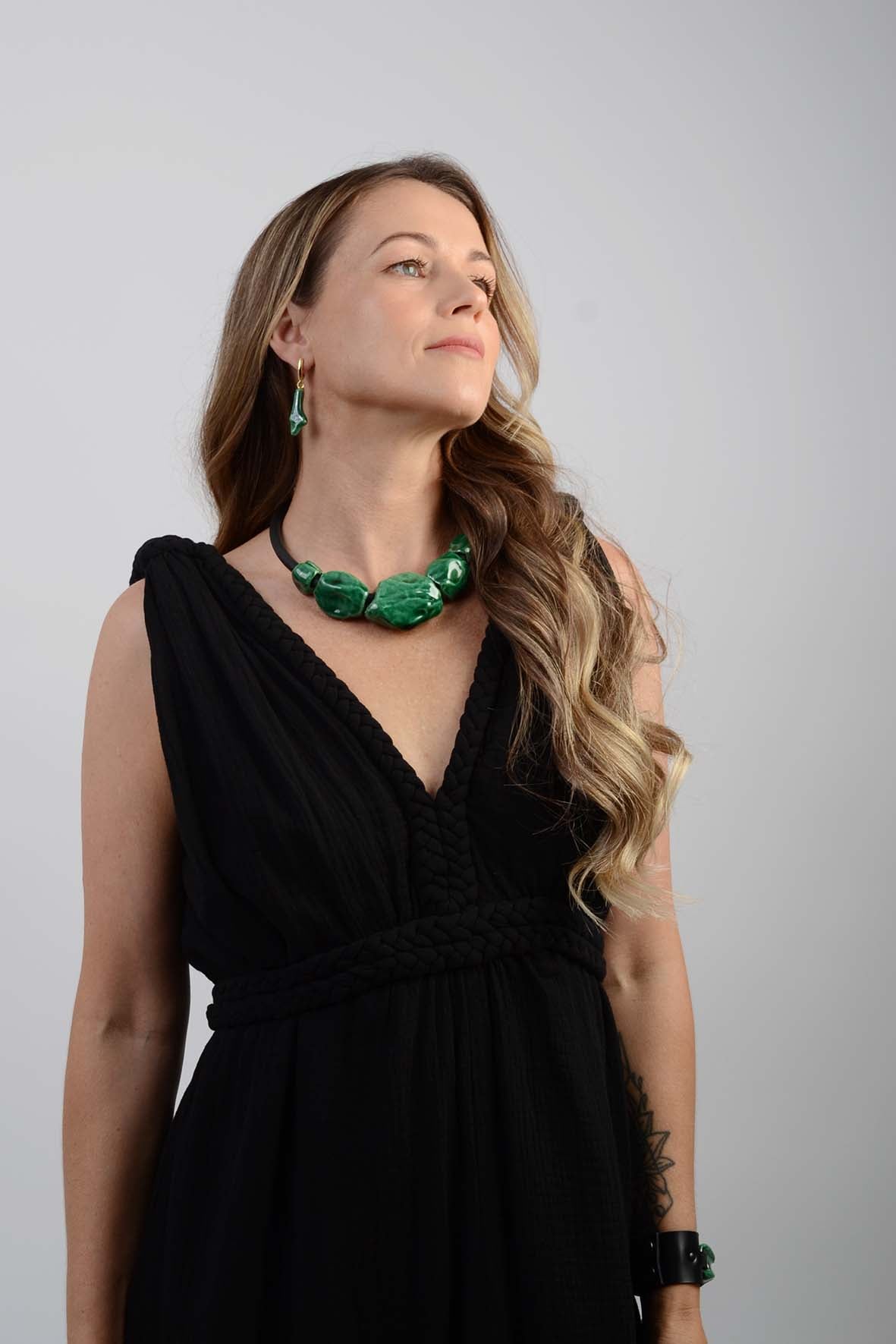 Bright Green Emerald Necklace Ceramic