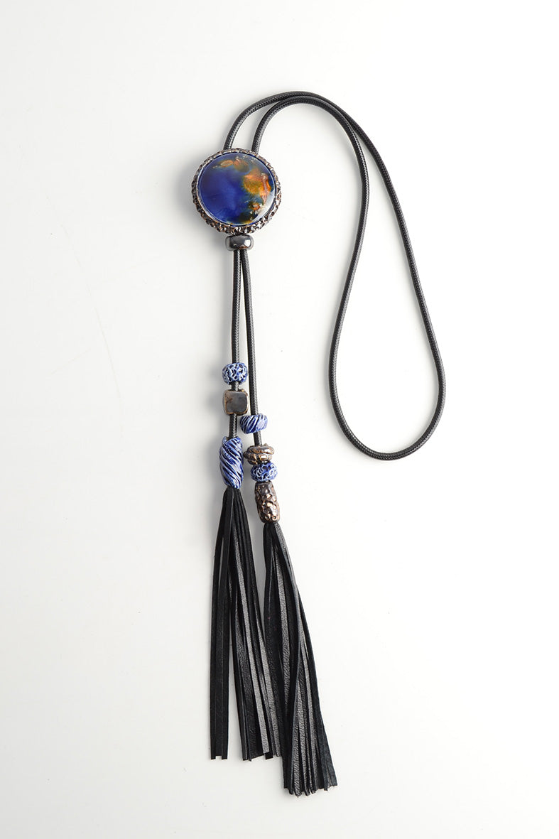 Navy Blue Long Tassel Necklace