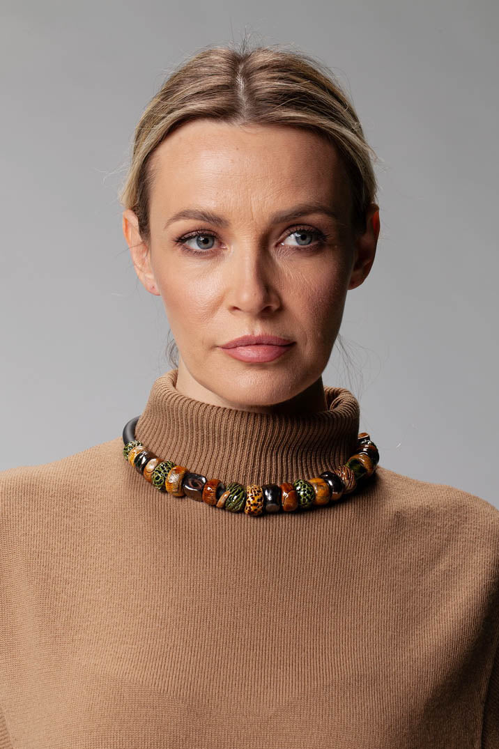 Green Beads Necklace – Oversize Ceramic Jewelry for Women