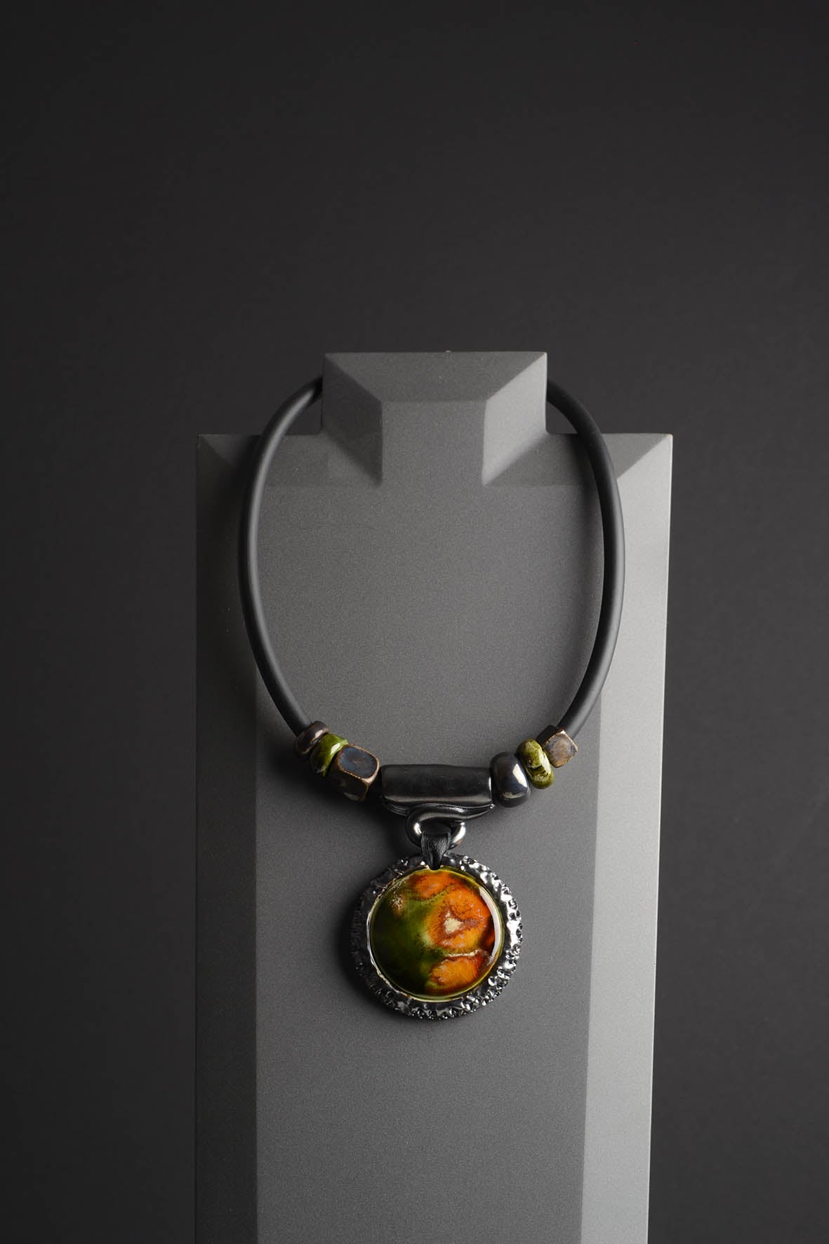 Dark Green Necklace – Big Ceramic Charm