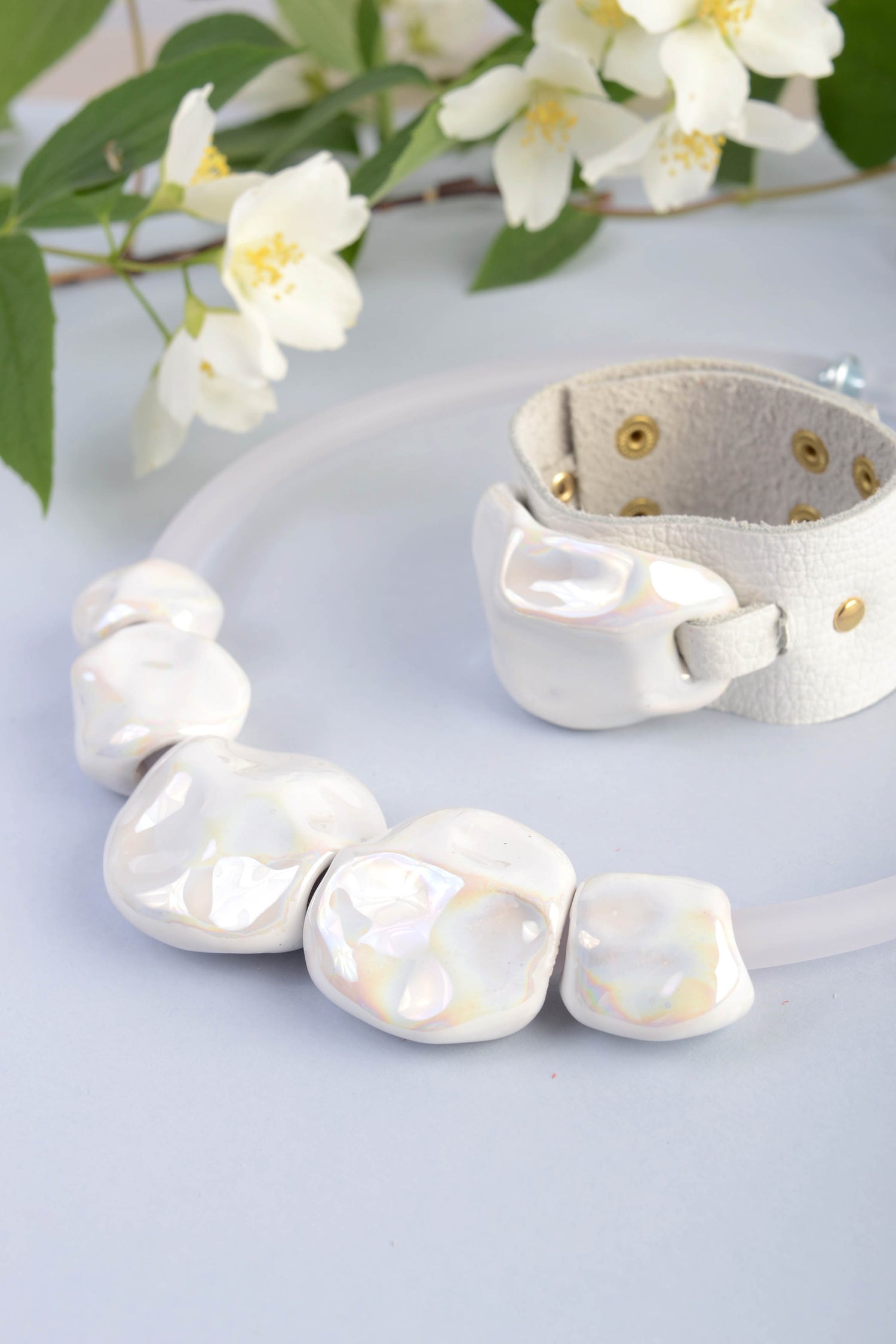 White Abstract Art Bracelet