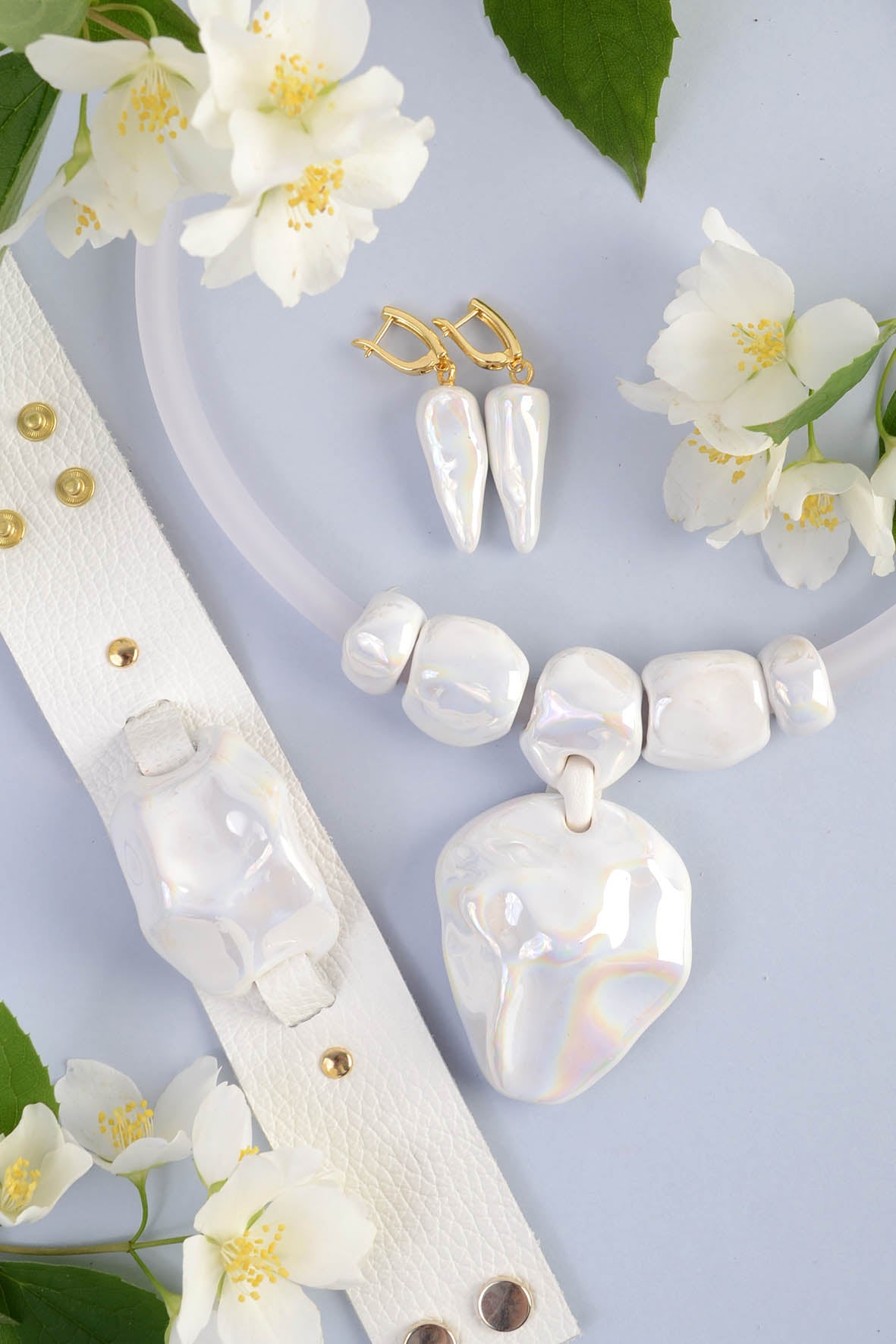White Abstract Art Bracelet