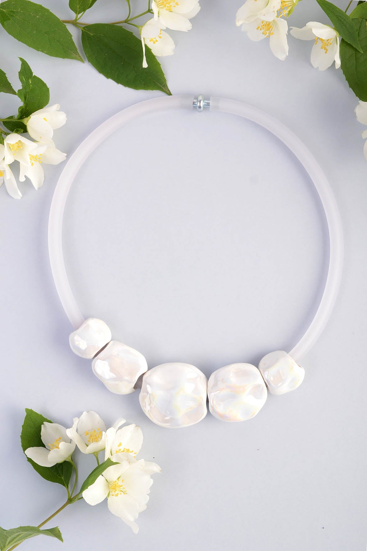 White Boho Chic Statement Necklace