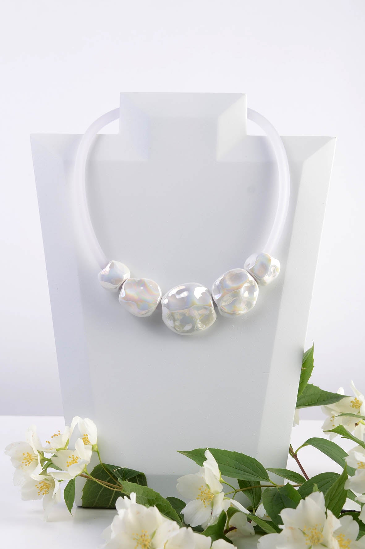 White Boho Chic Statement Necklace