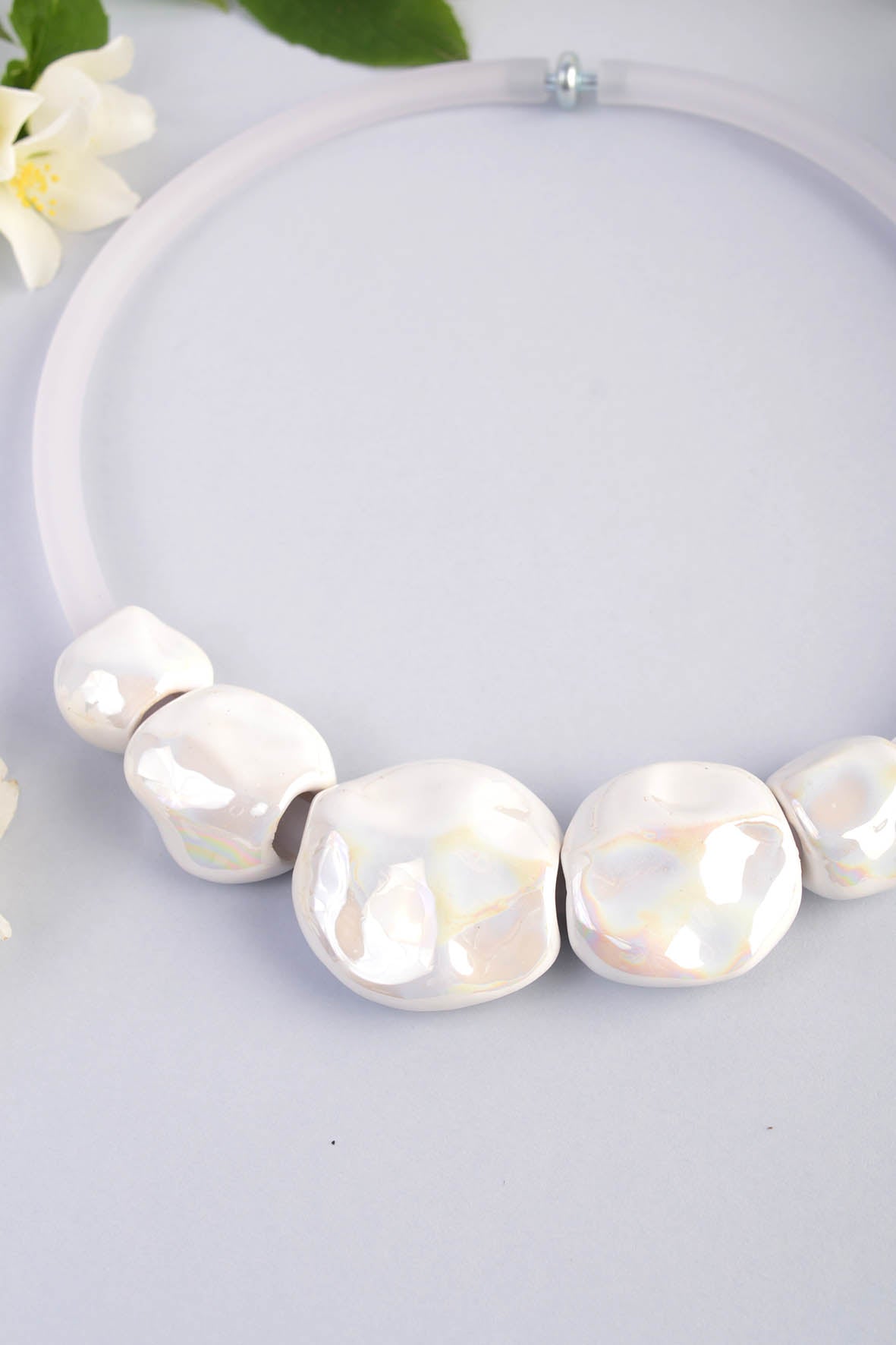 White Boho Chic Statement Necklace