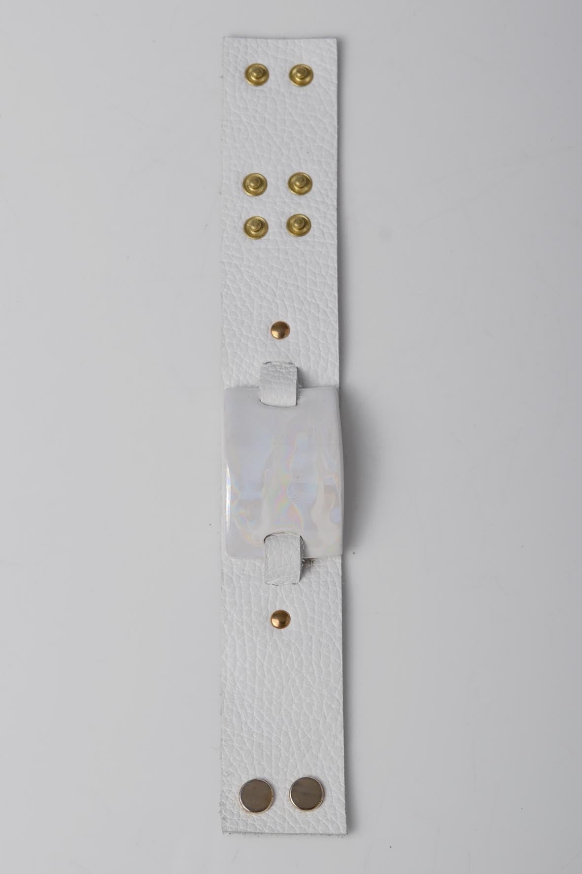 Wide Leather Bracelet with White Ceramic Detail