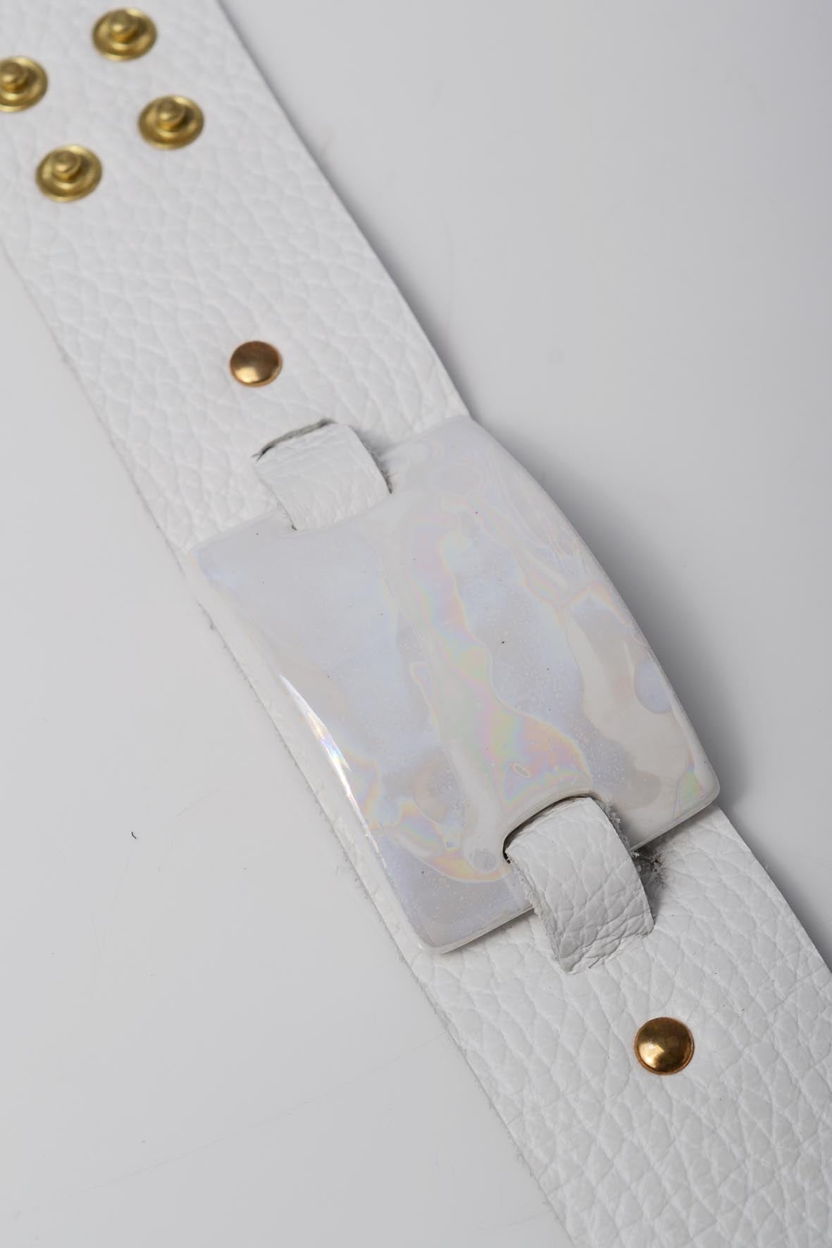 Wide Leather Bracelet with White Ceramic Detail