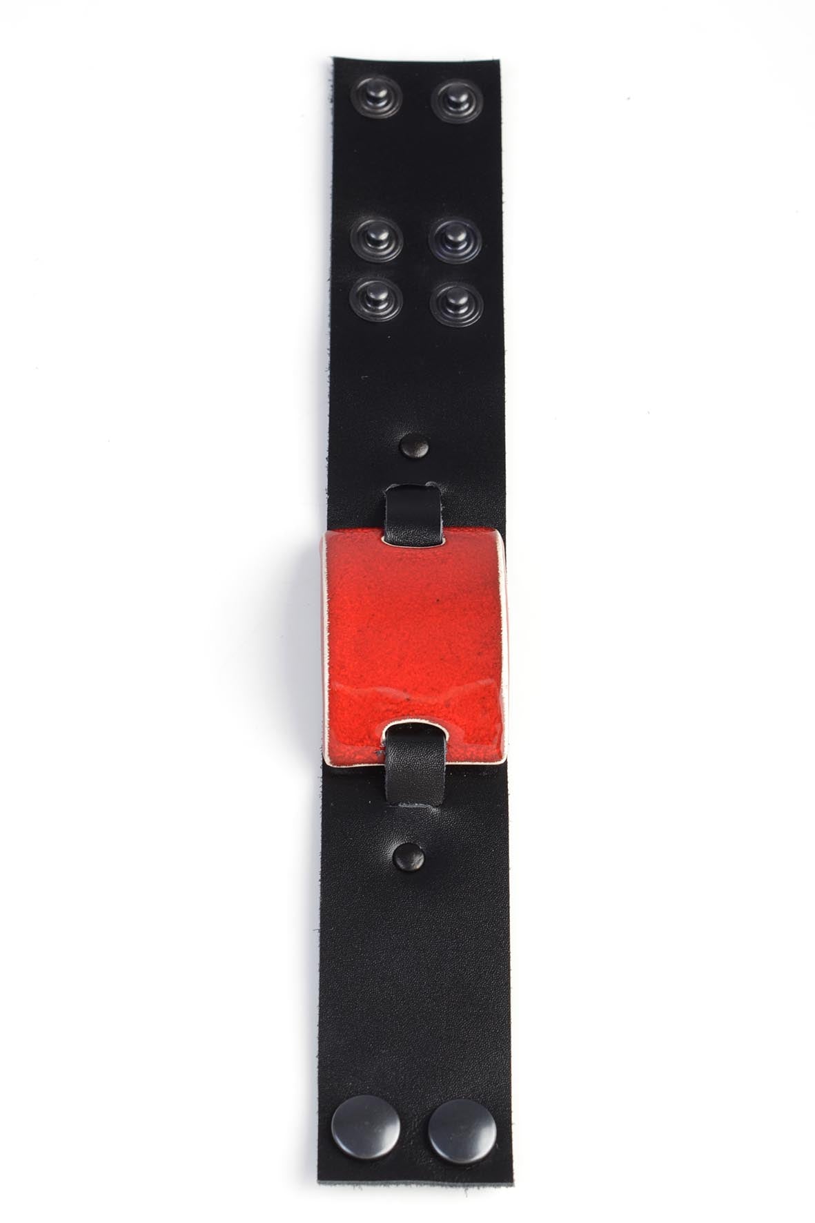 Wide Red Ceramic Leather Bracelet for Women