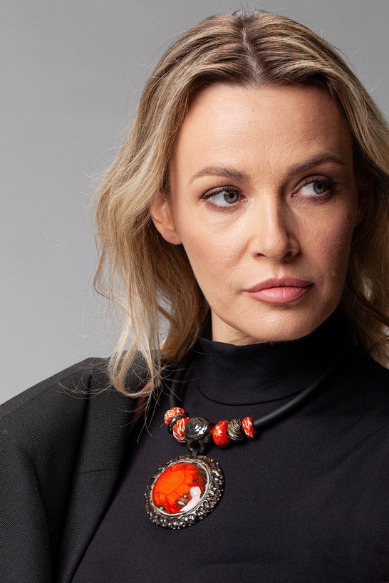 Women Orange Pendant – Edgy Ceramic Necklace