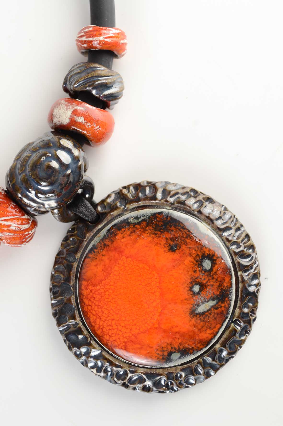 Women Orange Pendant – Edgy Ceramic Necklace