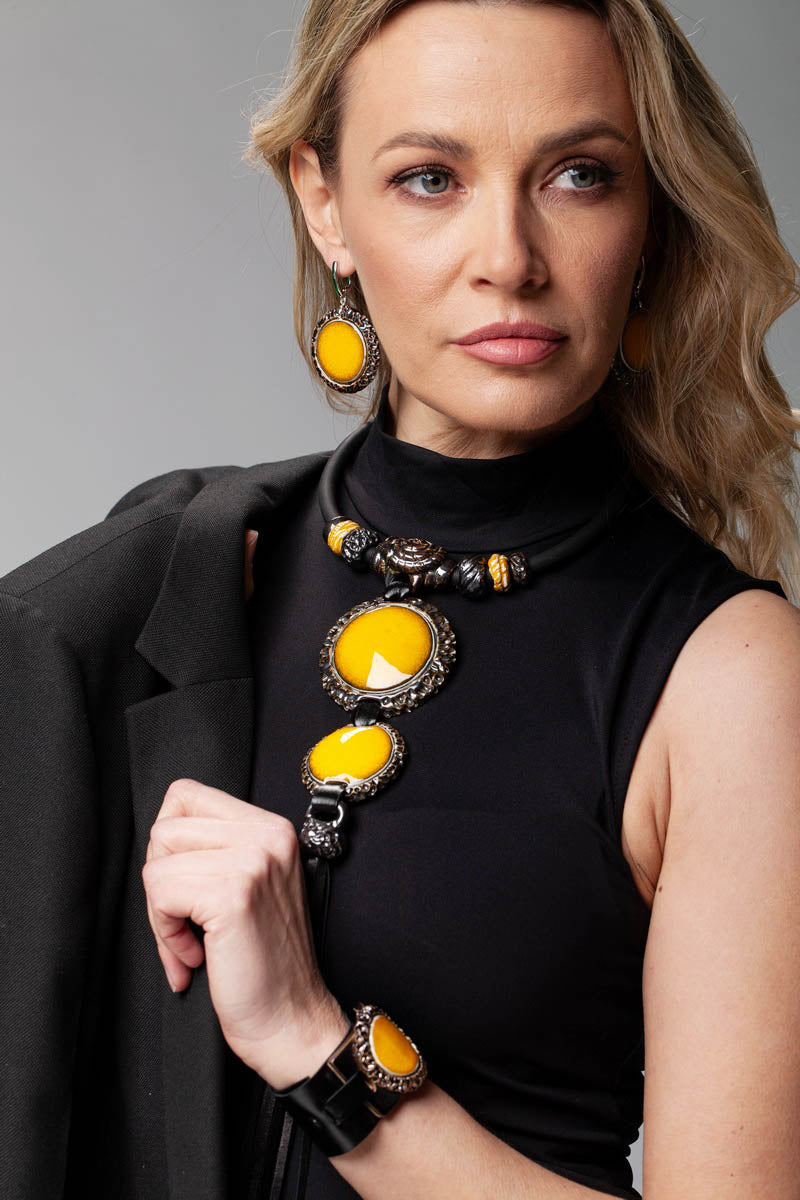 Women Yellow Earrings – Big Round Statement Earrings