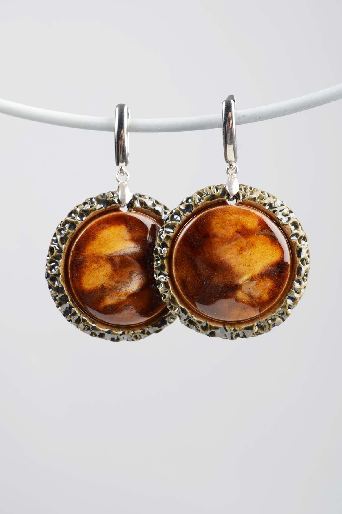 Women's Brown Earrings Western - Handmade Ceramic Earrings